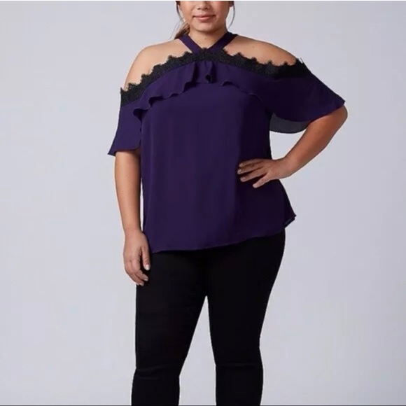 Lane Bryant Tops - Lane bryant Cold shoulder halter lace Blouse sz 28